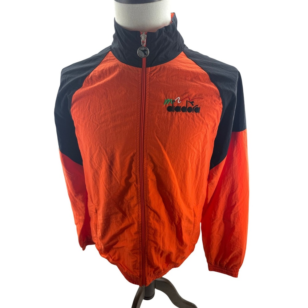 Diadora Mens Orange Black Burst of Energy Track Jacket Windbreaker XS NEW
